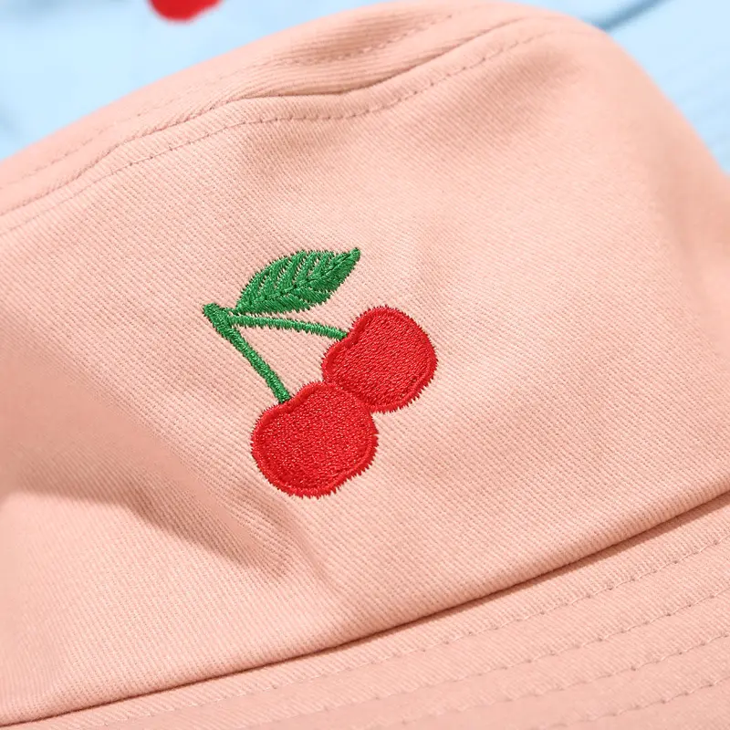 Cute strawberry embroidery letters girl fisherman hat Women foldable creative outdoor fashion basin cap bucket sun hat beanies