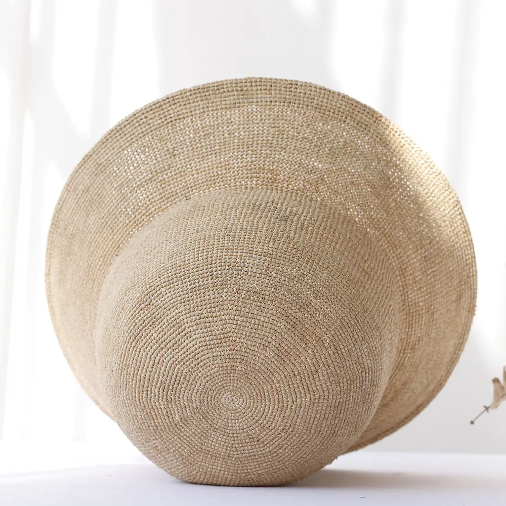 2024 new Handmade Ladies Crochet Natural Raffia Straw Bucket Hat For Spring Summer Beach Floppy fisherman Caps