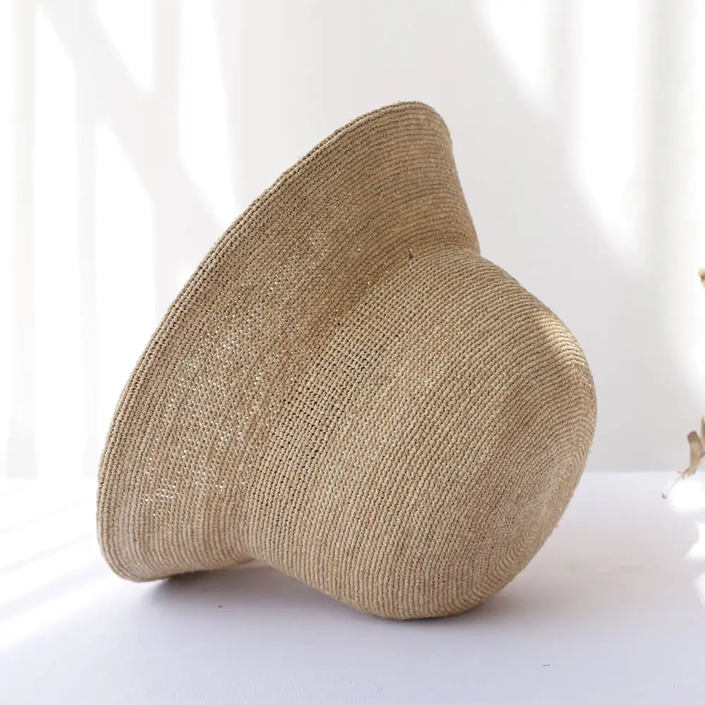 2024 new Handmade Ladies Crochet Natural Raffia Straw Bucket Hat For Spring Summer Beach Floppy fisherman Caps