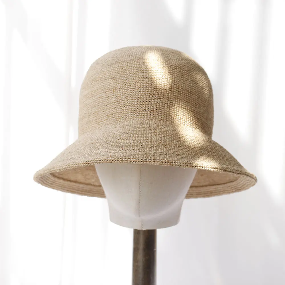2024 new Handmade Ladies Crochet Natural Raffia Straw Bucket Hat For Spring Summer Beach Floppy fisherman Caps