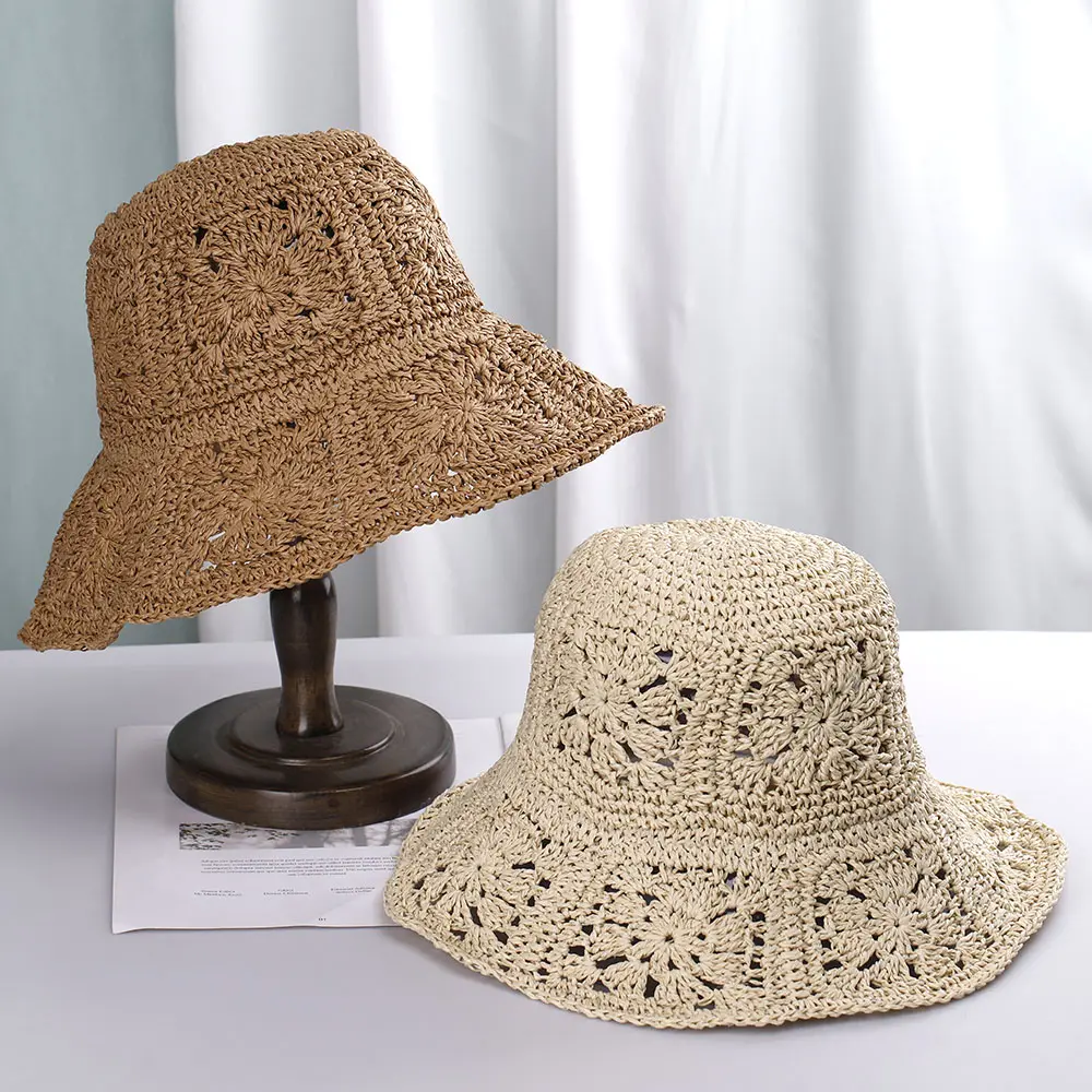 Womens Straw Hats crochet hat bucket hat  UV Protection Sun Visor Beach Hats Women Visors Foldable Female Women Summer Sun hat