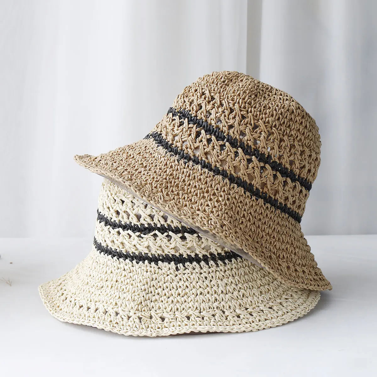 2024 Womens Straw Hats crochet hat bucket hat UV Protection Sun Visor stripe Fisherman's Visors Ladies hat Women Summer hat Cap