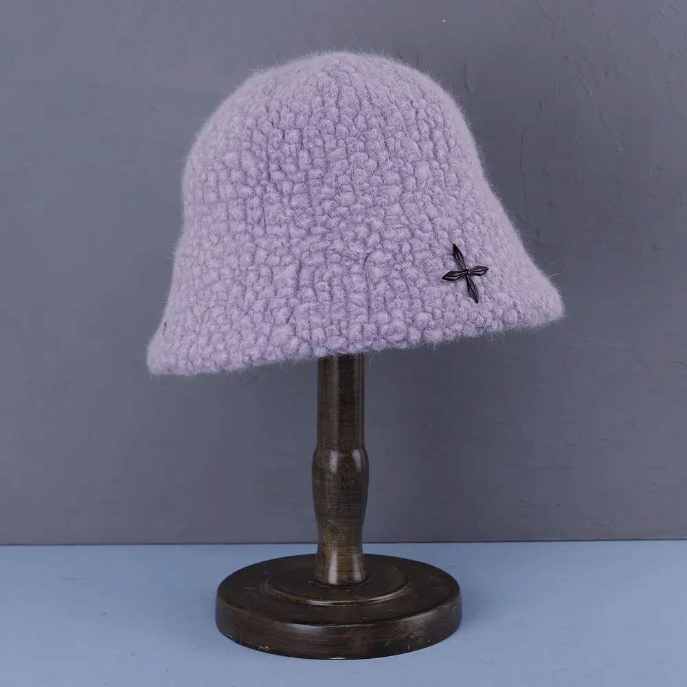 2022 NEW women's winter Bucket hat Felt Lamb wool with cross for girl autumn and winter fashion Fur panama hip hop hat for gift