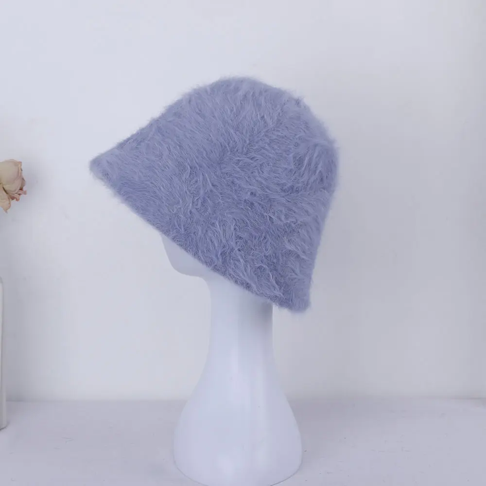 2023 new Hat winter women's fashion Solid color rabbit fur hat bucket cap  fisherman's hat  knitted wool basin Bucket Hat