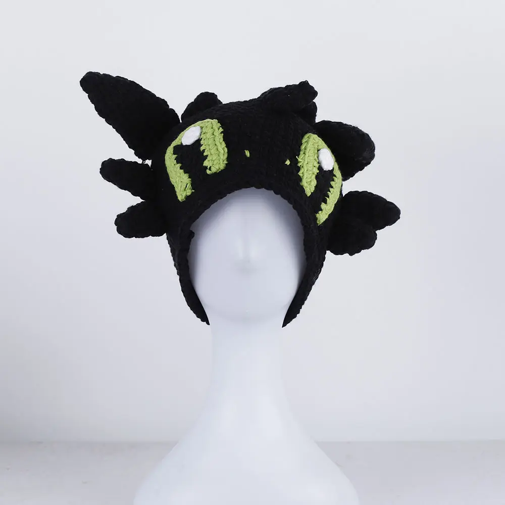 2023 New Monster Shrek Hat cute Winter Knitted Hats Green Party Funny Beanie Skullies Cap for Women Men Pure Handmade