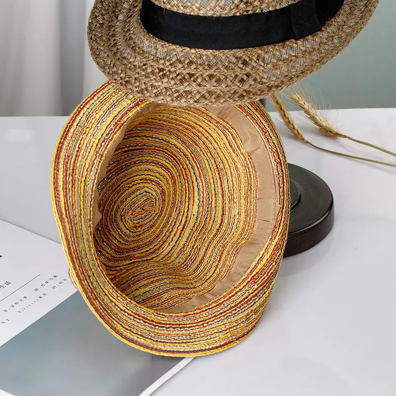 New Natural Panama Soft Shaped Straw Hat Summer Women sun hats Men Beach Sun Cap UV Protection straw Felt hat rainbow RAFFIA cap