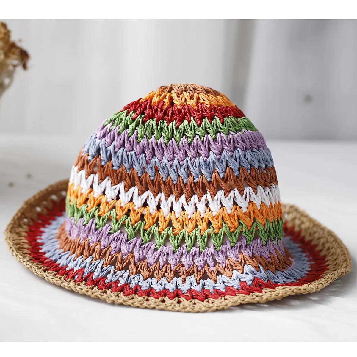Fisherman's Womens Straw Hats crochet hat bucket hat UV Protection Sun Visor beach hat Women Visors rainbow Women Summer hat Cap