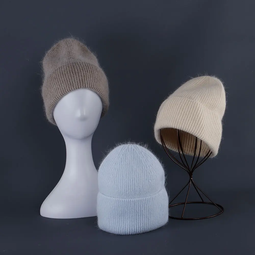 Rabbit Fur Beanies Soft Warm Fluffy Winter Hat for Women Angora Knitted Hat Skullies Beanies Female Bonnet warm Woman Knit Cap