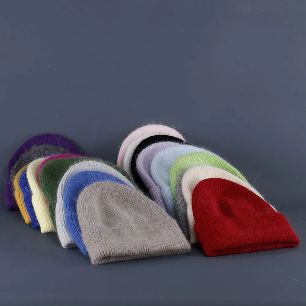 Rabbit Fur Beanies Soft Warm Fluffy Winter Hat for Women Angora Knitted Hat Skullies Beanies Female Bonnet warm Woman Knit Cap
