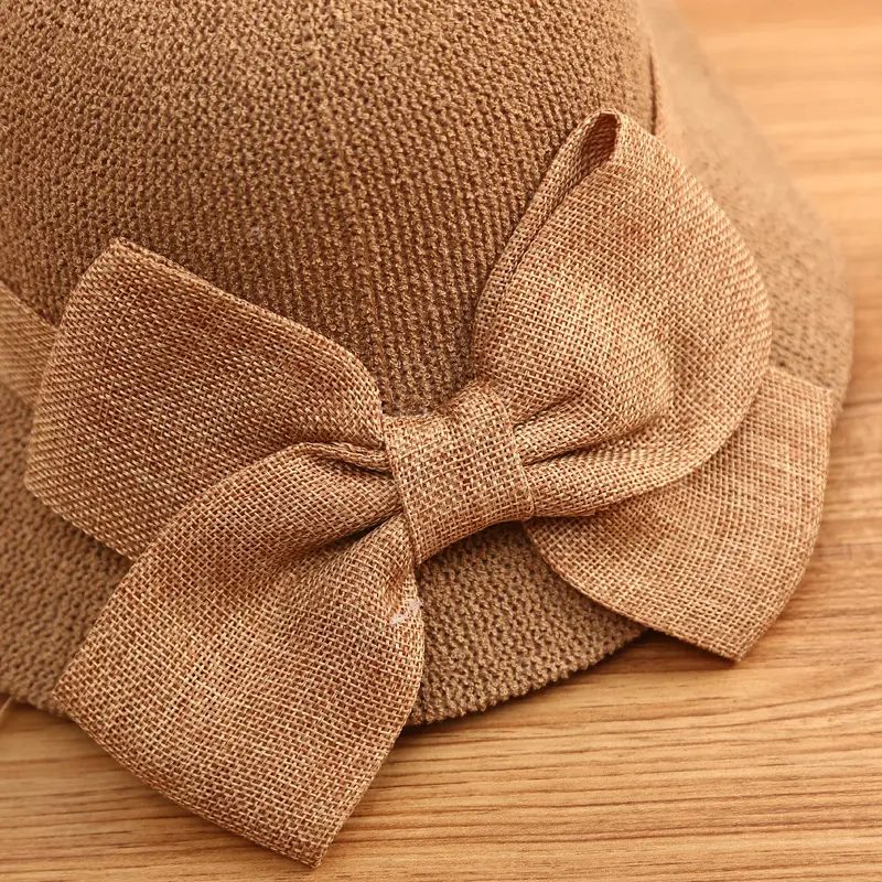 2021 fashion summer Women's bucket hat Straw made Bow hand-made straw hat foldable parent-child Panama hat children beach sun vi