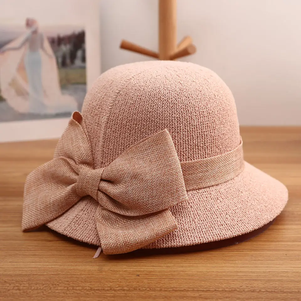 2021 fashion summer Women's bucket hat Straw made Bow hand-made straw hat foldable parent-child Panama hat children beach sun vi