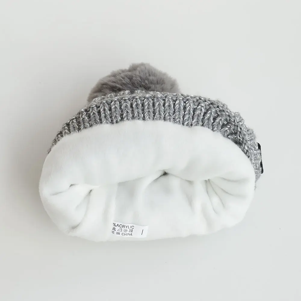 New Winter Twist Knitting Hat For Women Fur Pompom Thick Plush Cap Beanie Solid Color Ladies Warm Ski Snow Skullies Beanies