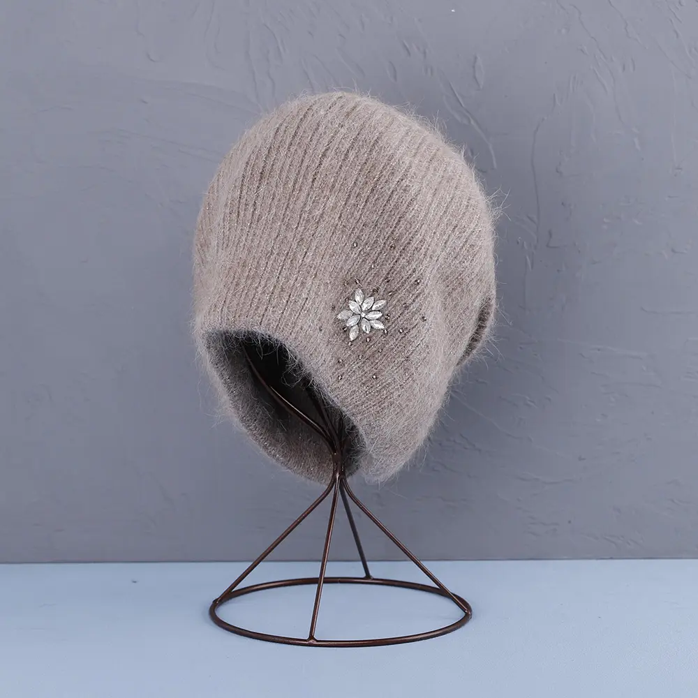 2022 NEW long Rabbit fur winter hat for women with Pear top quality hat autumn beanies Warm bonnet skullies fashion hat
