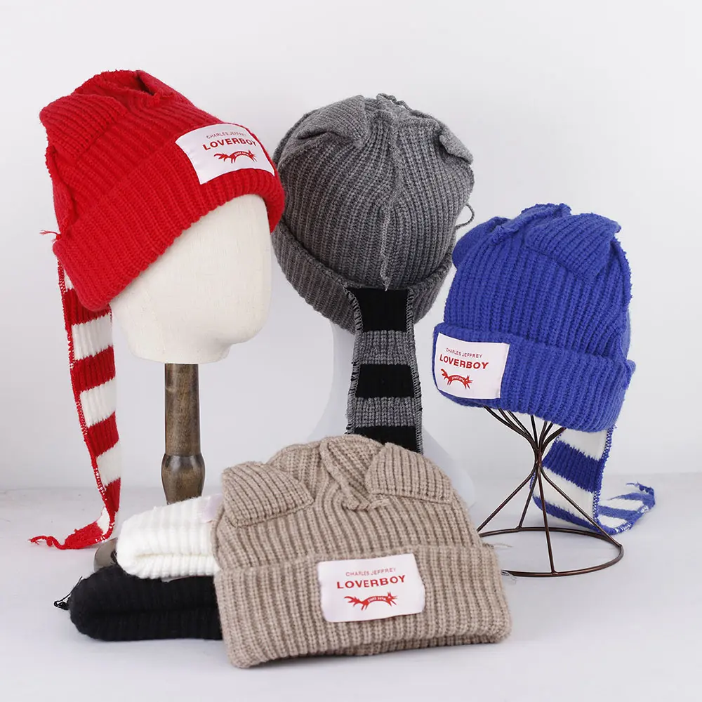 2023 new fashion Winter Skullies Cute Women fox's tail Knitted Costume Beanie Hats Splicing colors Gift Hip-hop Cap