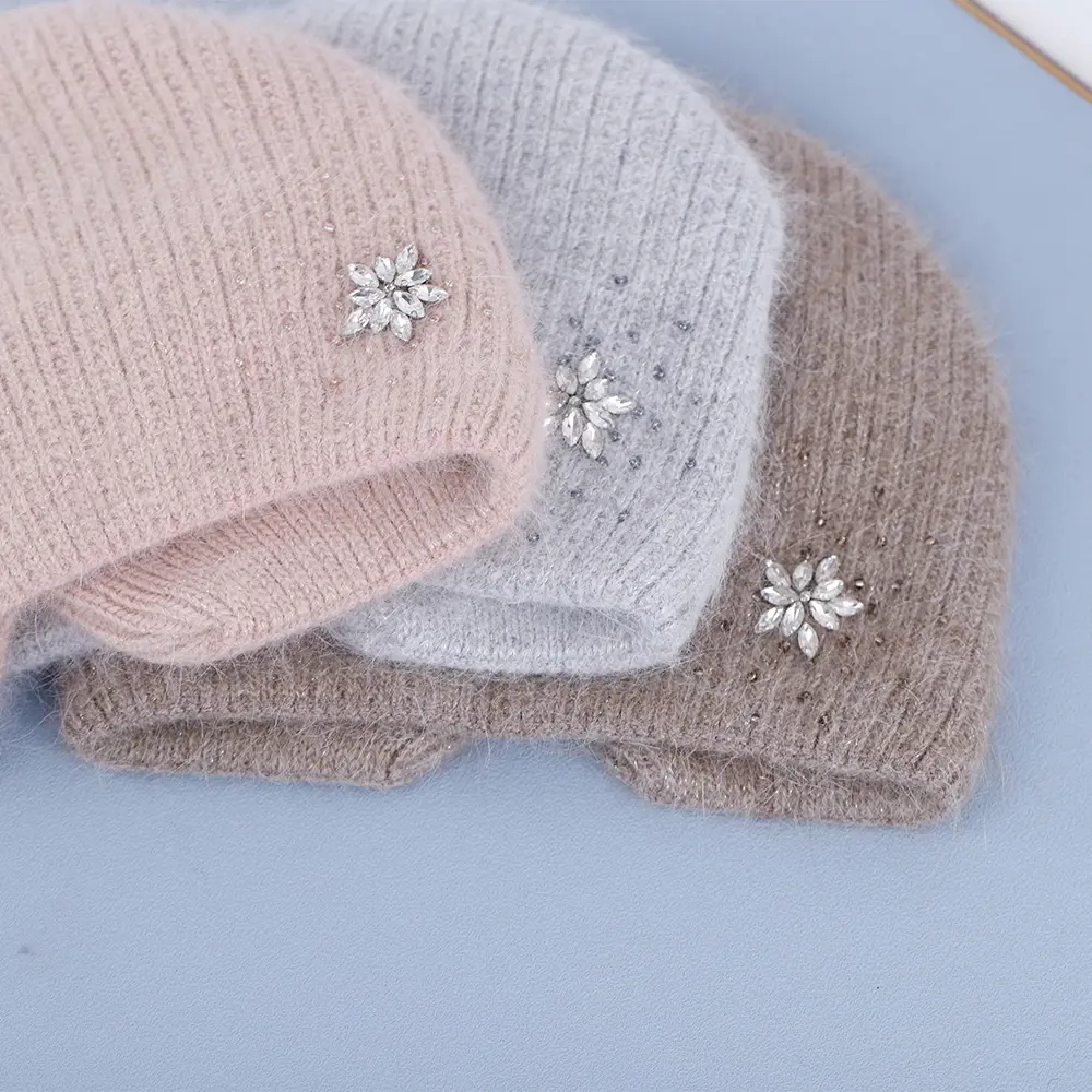 2022 NEW long Rabbit fur winter hat for women with Pear top quality hat autumn beanies Warm bonnet skullies fashion hat