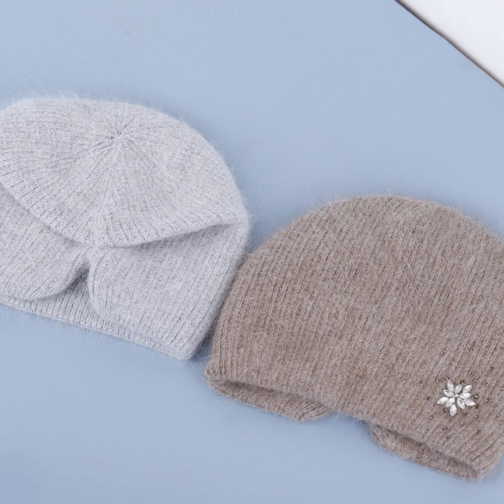 2022 NEW long Rabbit fur winter hat for women with Pear top quality hat autumn beanies Warm bonnet skullies fashion hat