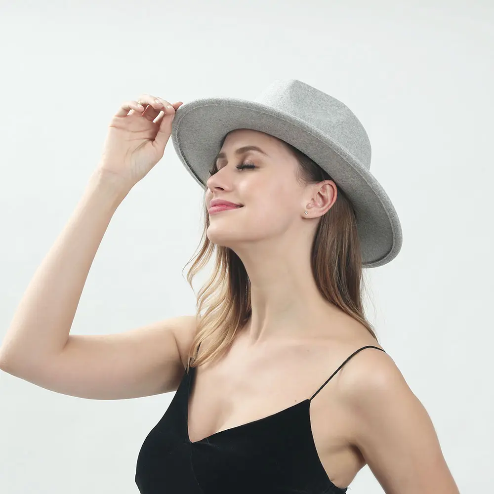 2021 High Quality Fashion Woolen women Felt Jazz Fedora Hats Belt Buckle Decor Unisex Wide Brim Panama men hot Party wedding Cap