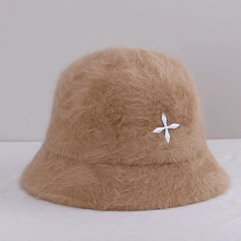 2022 winter women's fashion Solid color rabbit fur hat bucket cap fisherman's hat with cross basin Bucket Hat for free shipping