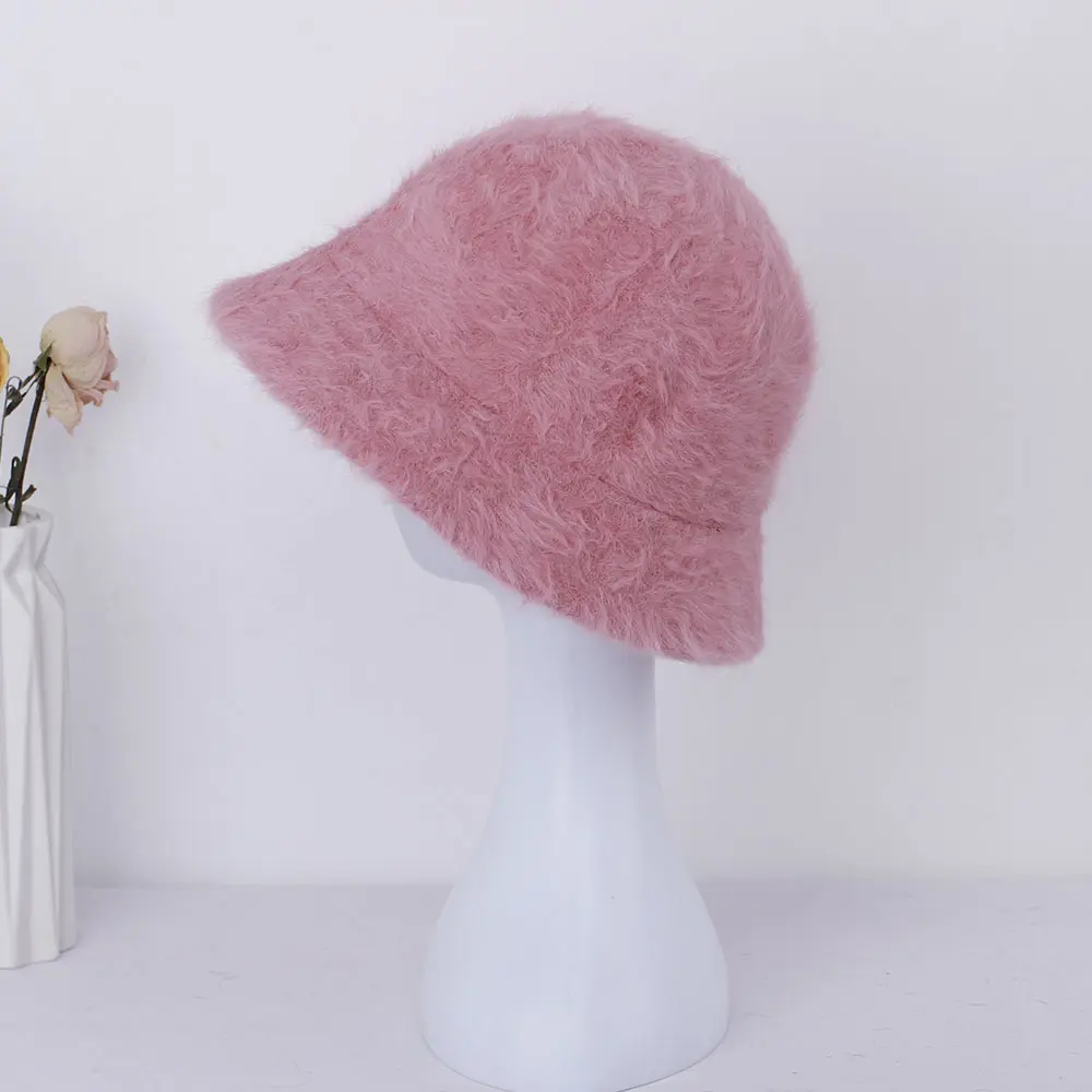 2022 winter women's fashion Solid color rabbit fur hat bucket cap fisherman's hat with cross basin Bucket Hat for free shipping