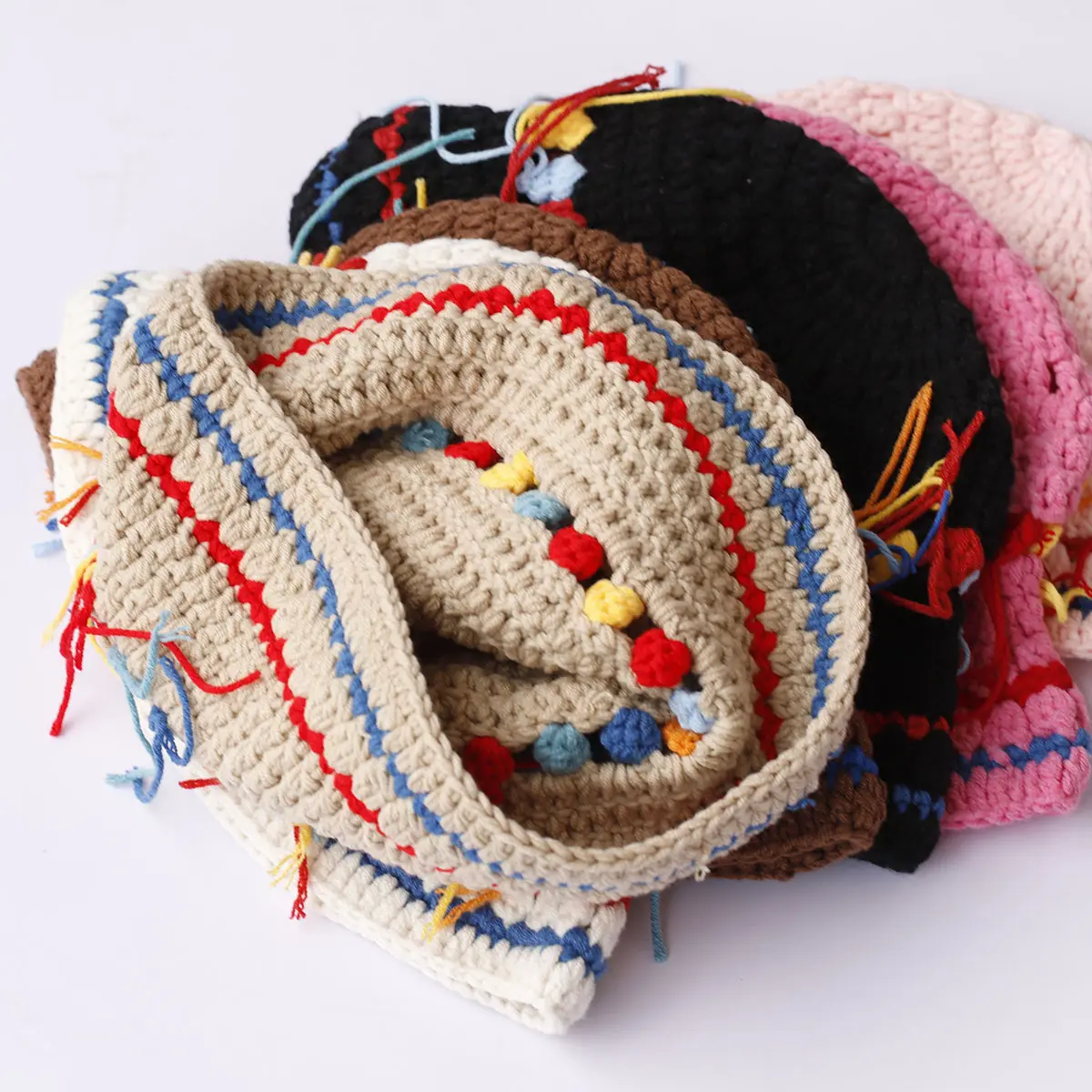 Winter crochet hat warm hat Colorful Woolen Hat Women's Autumn and Winter Handmade tassels Hat Knitted Fisherman Bucket Hats