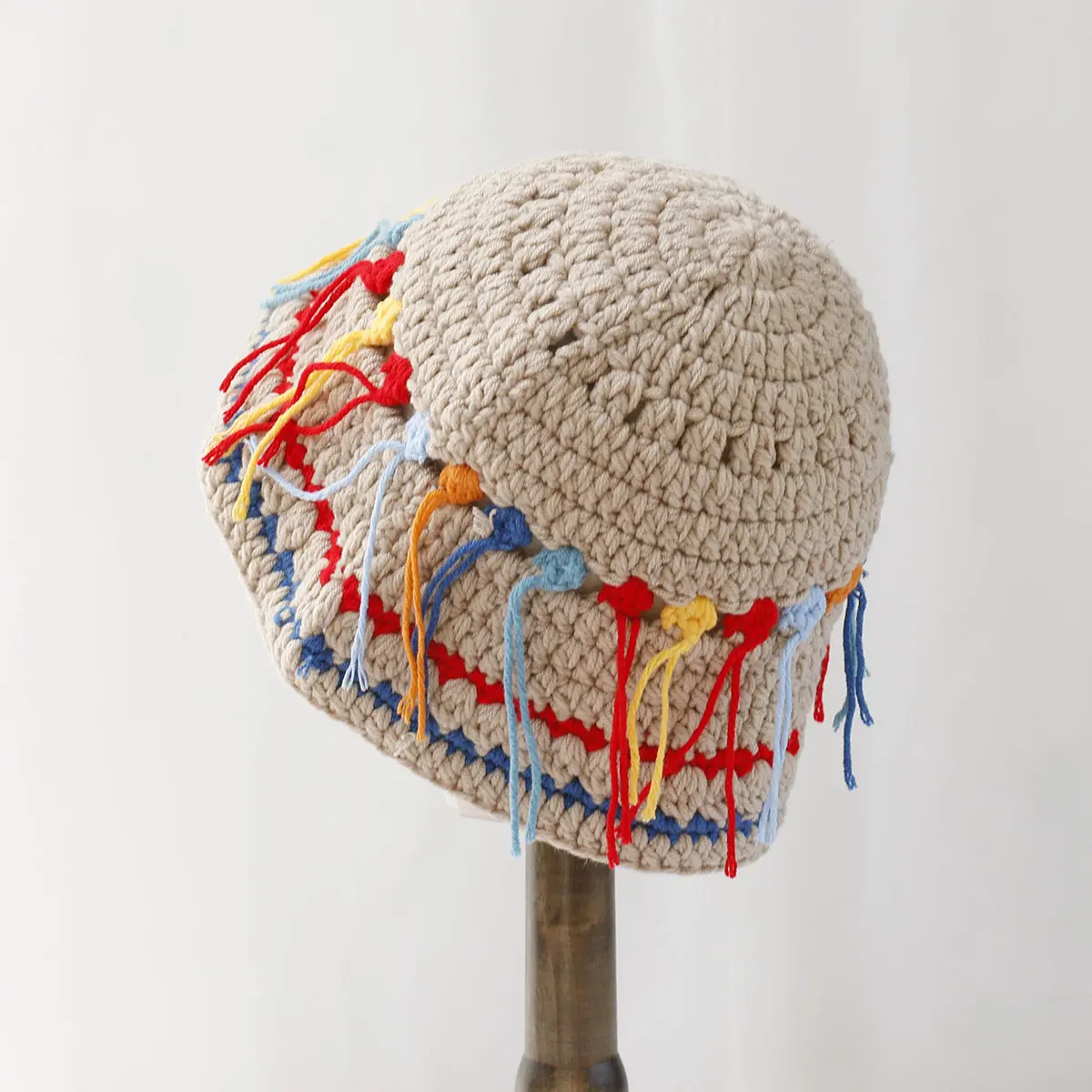 Winter crochet hat warm hat Colorful Woolen Hat Women's Autumn and Winter Handmade tassels Hat Knitted Fisherman Bucket Hats