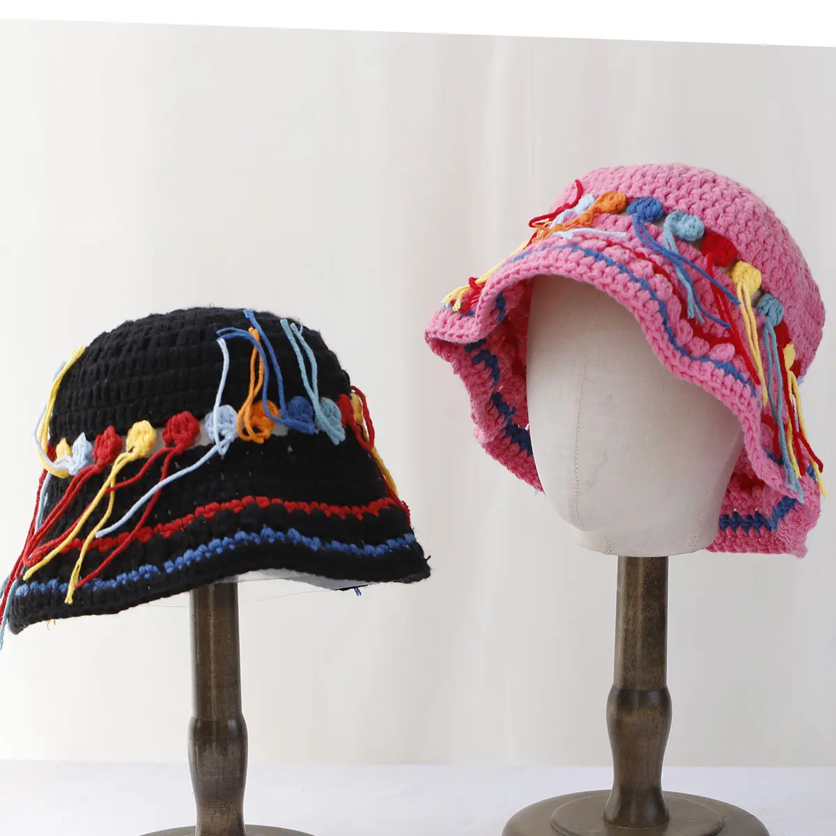 Winter crochet hat warm hat Colorful Woolen Hat Women's Autumn and Winter Handmade tassels Hat Knitted Fisherman Bucket Hats