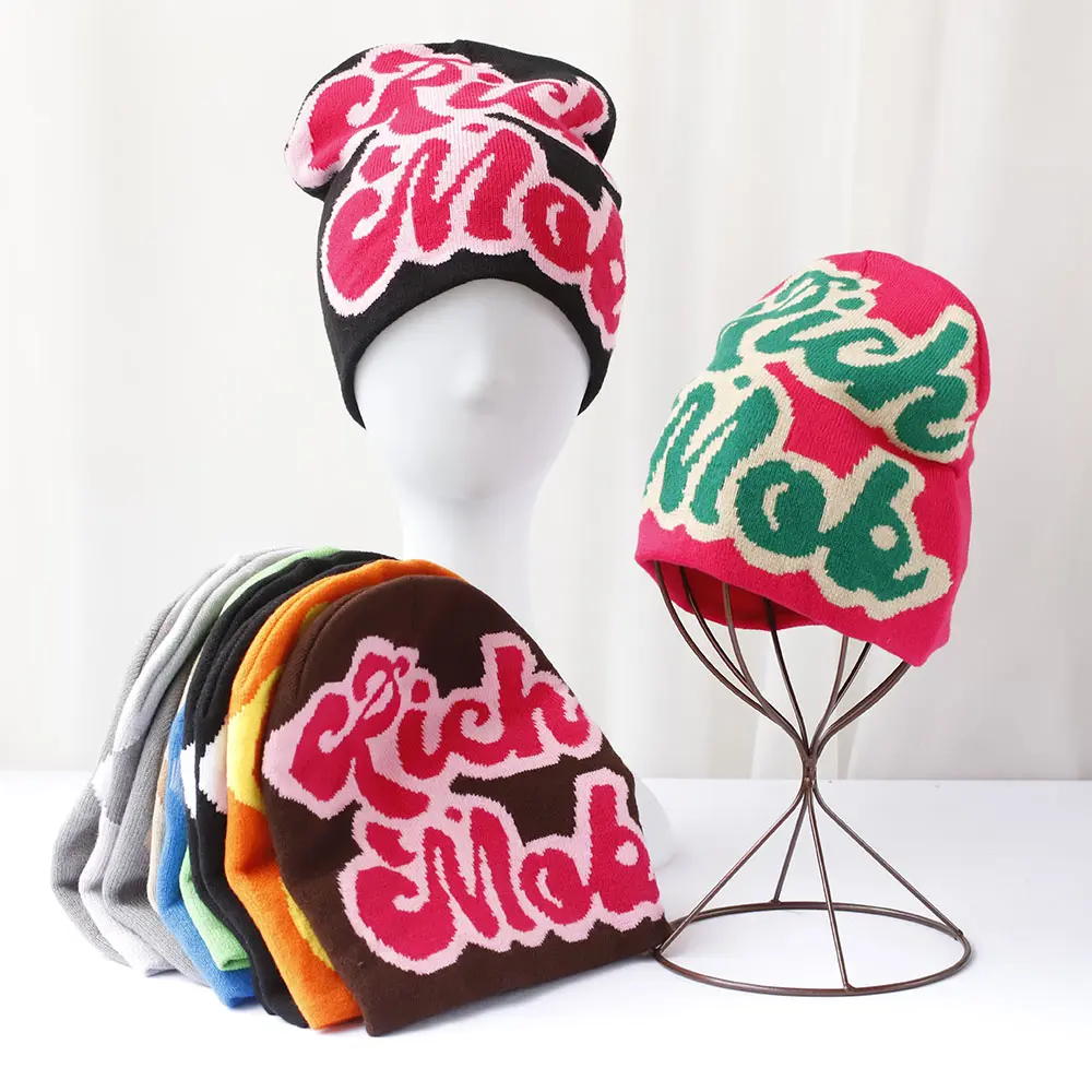 2024 Letter Ski cap new cool popular winter knitted Toddler beanie hats Embroidery Knitted Hat y2k acrylic hip hop dice hat caps