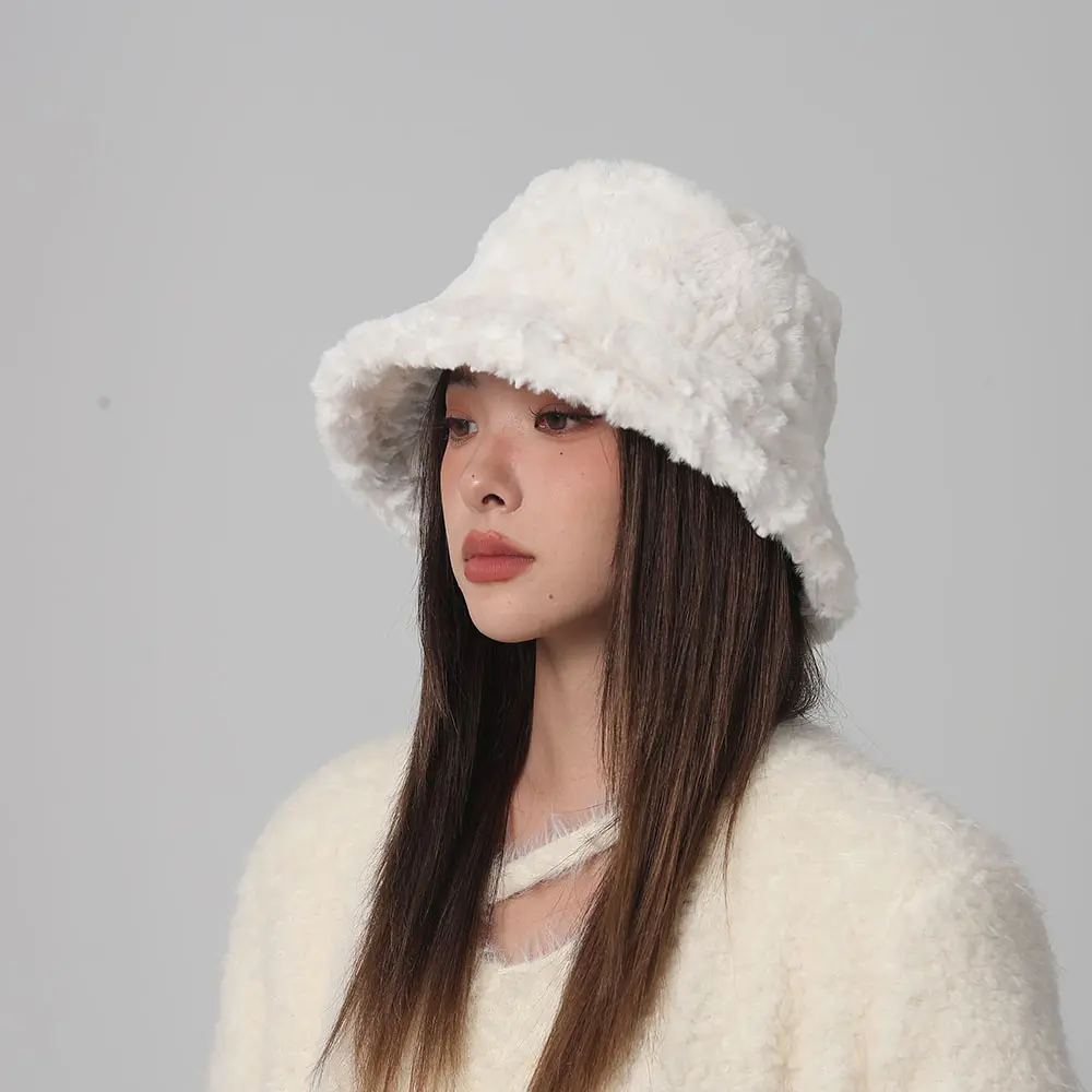 2024 NEW Funny Fashion Autumn Winter Leopard Fur Bucket Hat sheep Ear Ball Plush Fisherman Hat Soft Warm Thick Basin Bucket Hats