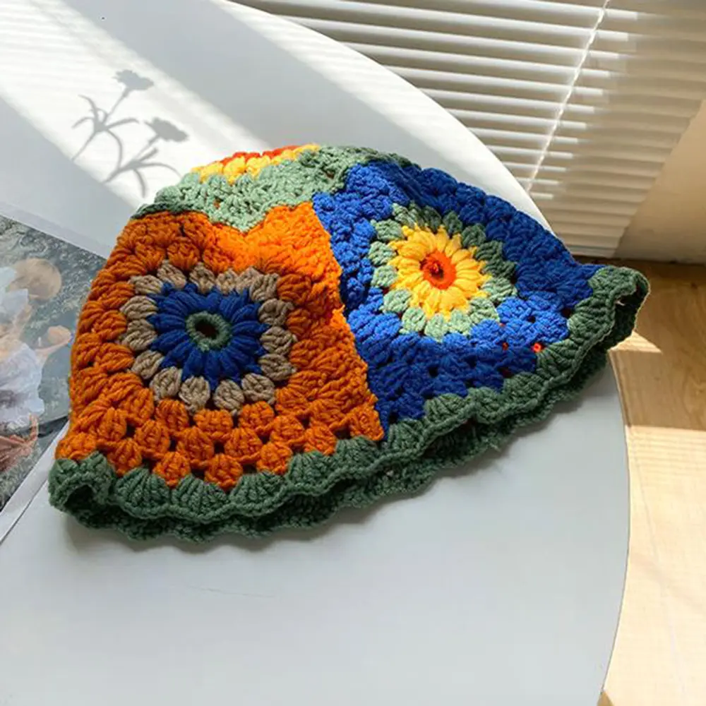 2023 new Patchwork Korean bucket hats for women cap fashion designer Panama bucket Hand-woven Knitted hat crochet for Ladies hat