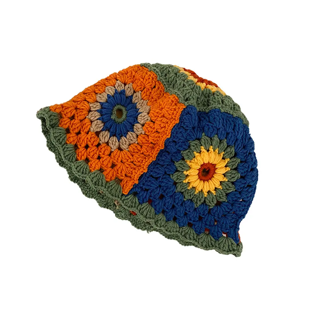 2023 new Patchwork Korean bucket hats for women cap fashion designer Panama bucket Hand-woven Knitted hat crochet for Ladies hat