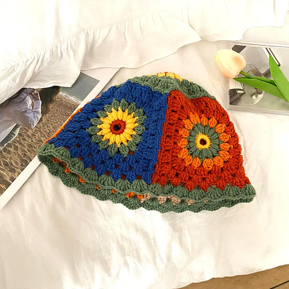 2023 new Patchwork Korean bucket hats for women cap fashion designer Panama bucket Hand-woven Knitted hat crochet for Ladies hat