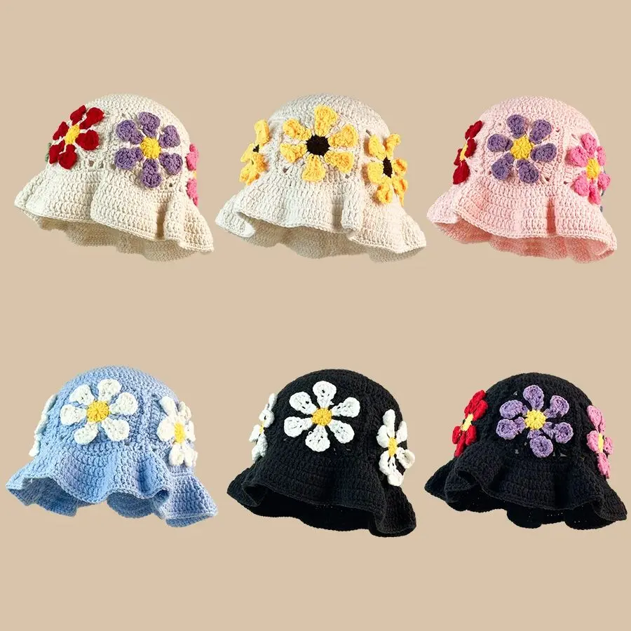 New crochet hat 2024 Fashion Colorful Woolen Hat Women's Autumn and Winter Cute Handmade Plush Hat Knitted Fisherman Bucket Hats