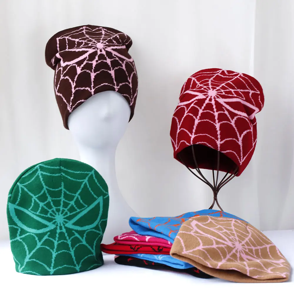 2024 warm Ski cap spider web popular winter knitted Toddler beanie hats Embroidery Knitted Hat y2k acrylic hip hop dice hat caps