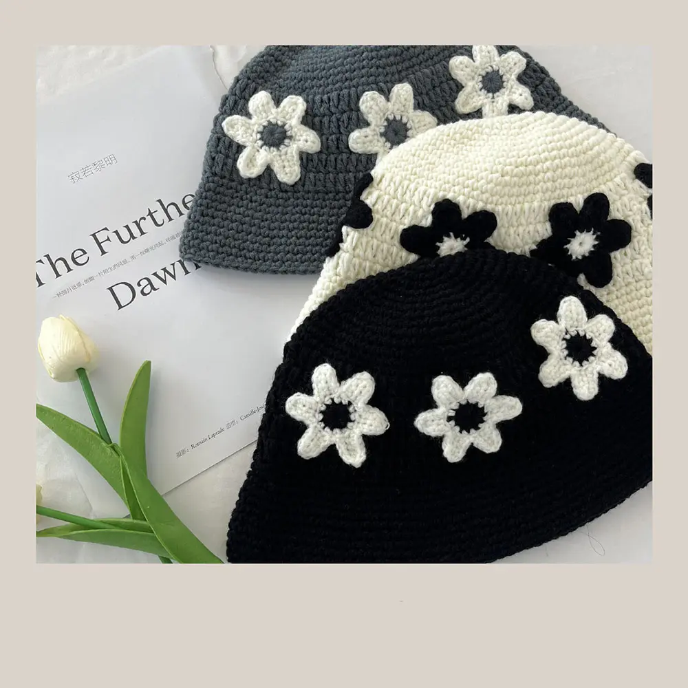 2023 Flower Pot Cap bucket hat Japan Soft Knitted Women Korean Knit Pink Vacation Streetwear Painter Autumn Winter Hat Wholesale