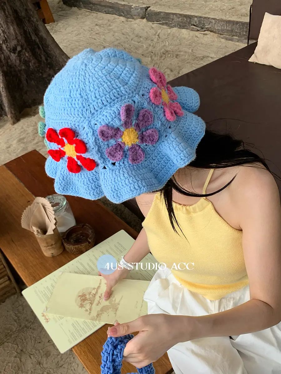 New crochet hat 2024 Fashion Colorful Woolen Hat Women's Autumn and Winter Cute Handmade Plush Hat Knitted Fisherman Bucket Hats