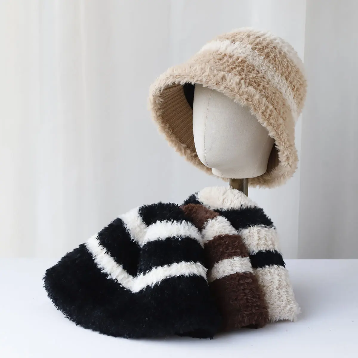 wide brimCashmere Knitted hat Dome hat stripe bucket hat fisherman hat man Snow peak Big sizehat Winter hat accessories ski mask