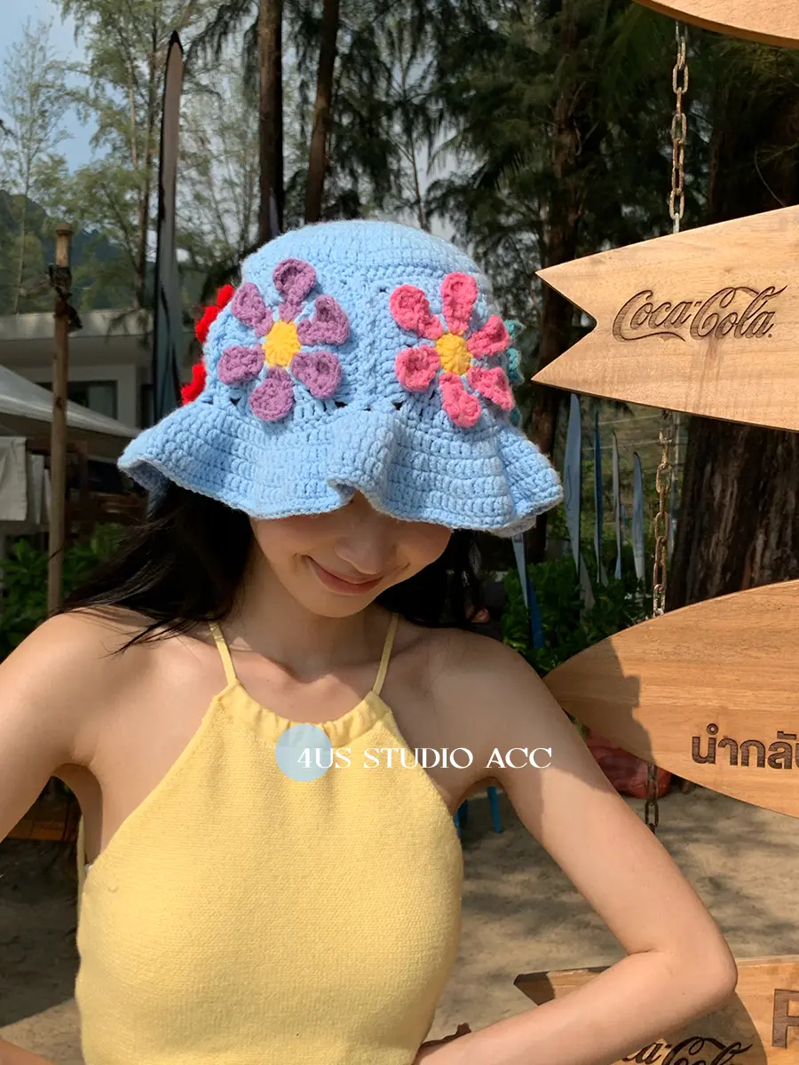 New crochet hat 2024 Fashion Colorful Woolen Hat Women's Autumn and Winter Cute Handmade Plush Hat Knitted Fisherman Bucket Hats