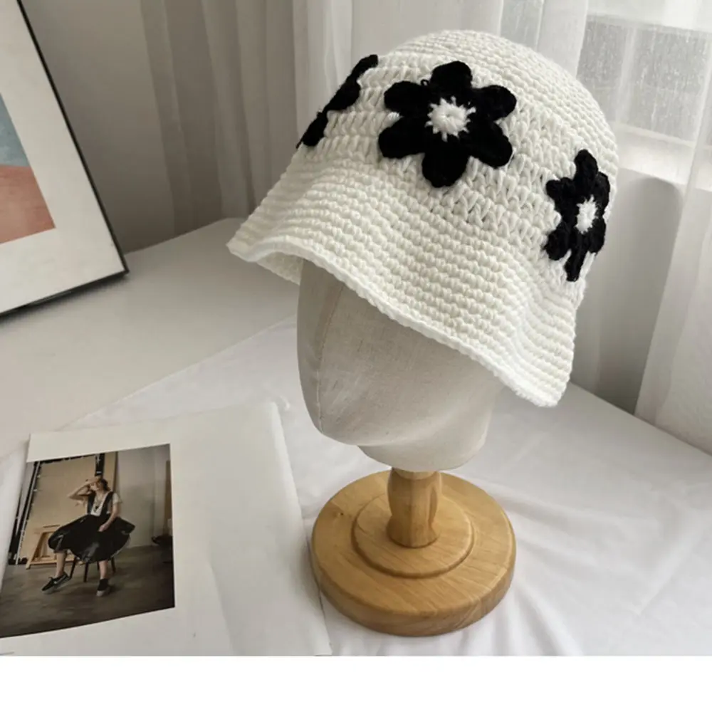 2023 Flower Pot Cap bucket hat Japan Soft Knitted Women Korean Knit Pink Vacation Streetwear Painter Autumn Winter Hat Wholesale