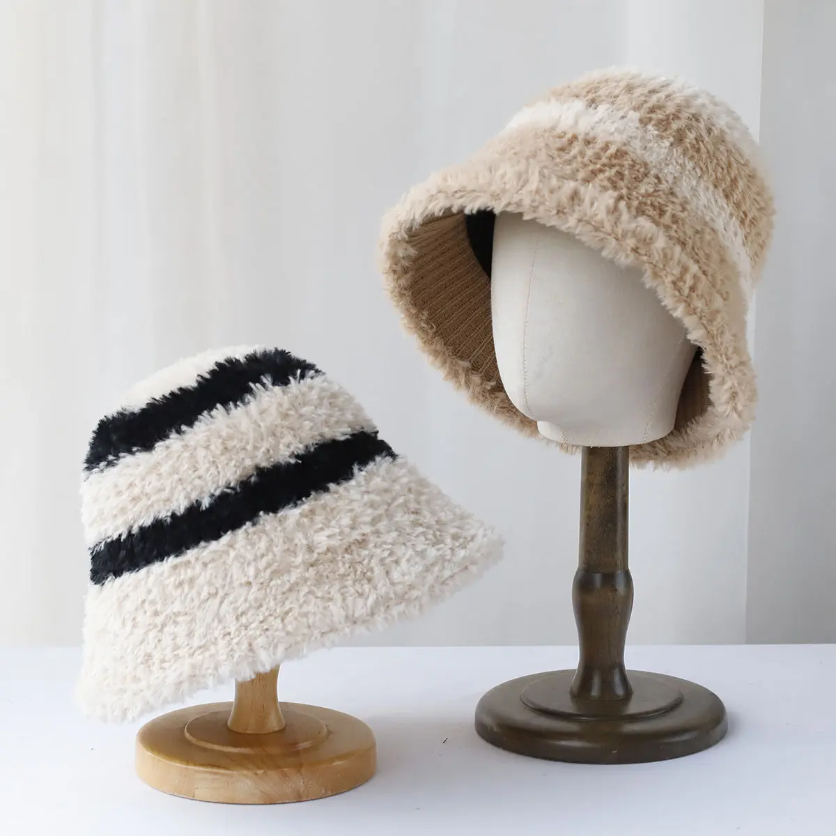 wide brimCashmere Knitted hat Dome hat stripe bucket hat fisherman hat man Snow peak Big sizehat Winter hat accessories ski mask
