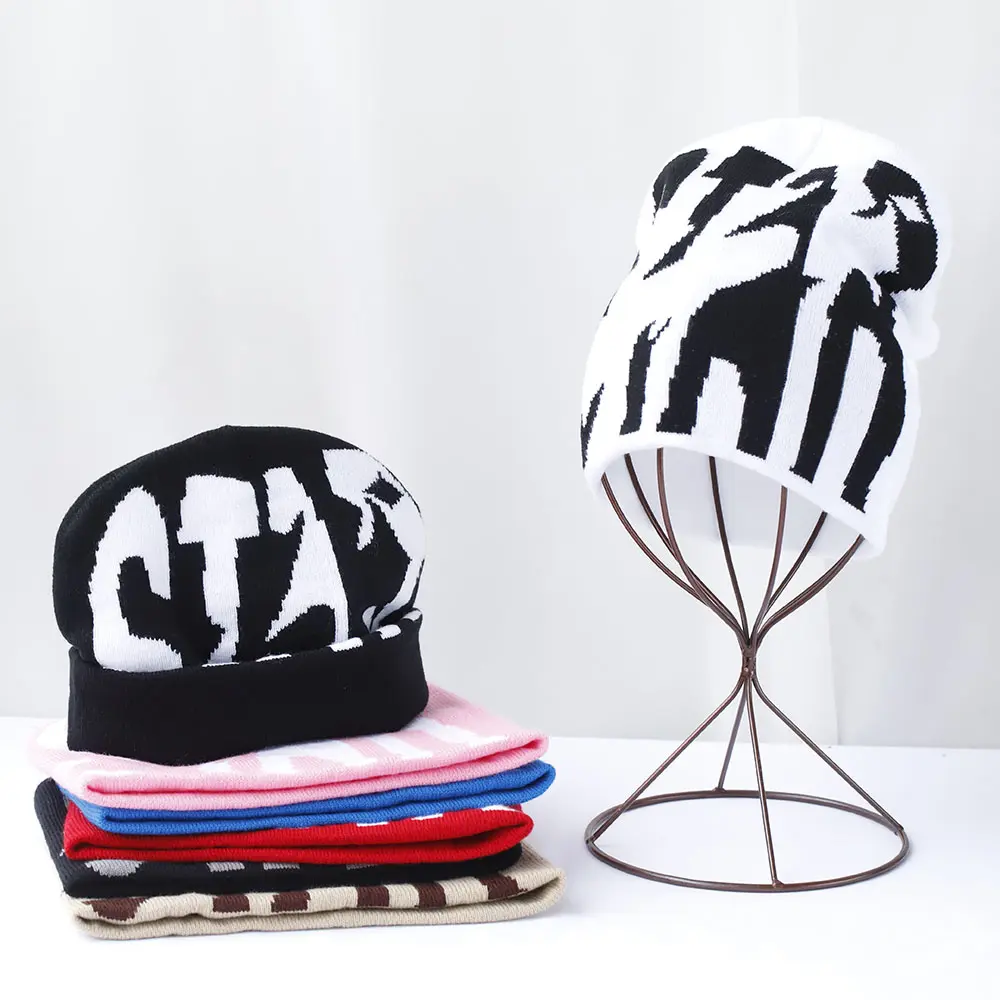2024 Letter Ski cap new cool popular winter knitted Toddler beanie hats Embroidery Knitted Hat y2k acrylic hip hop dice hat caps
