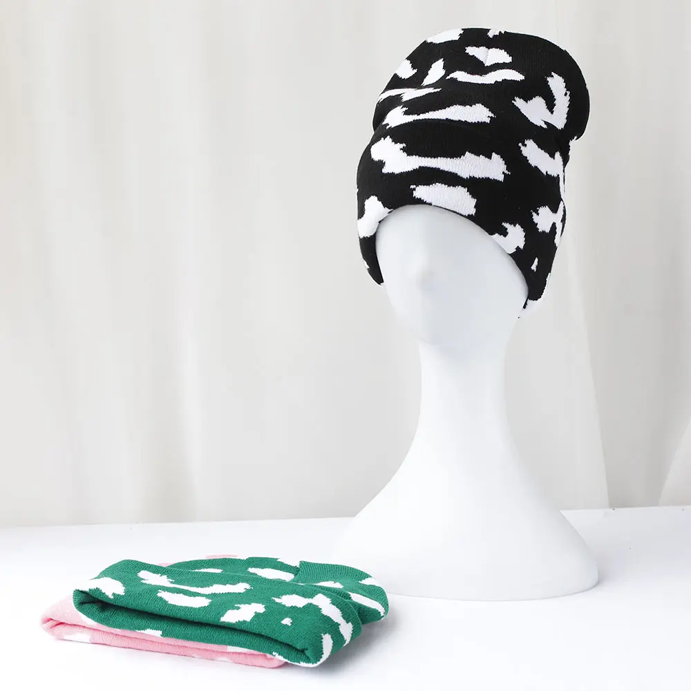 Girl warm Ski cap thickening Cow dot winter knitted Toddler beanie hats Embroidery Knitted Hat y2k acrylic hip hop dice hat caps