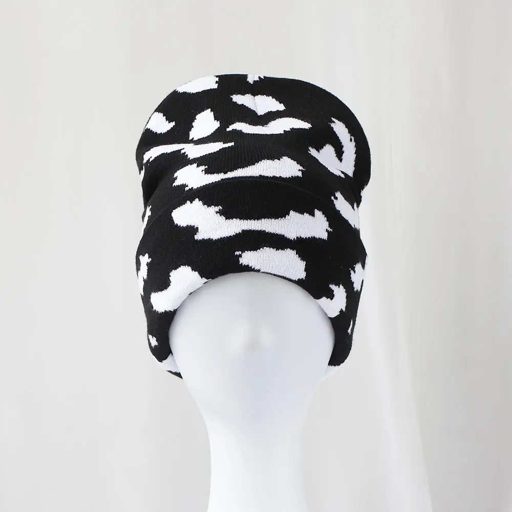 Girl warm Ski cap thickening Cow dot winter knitted Toddler beanie hats Embroidery Knitted Hat y2k acrylic hip hop dice hat caps