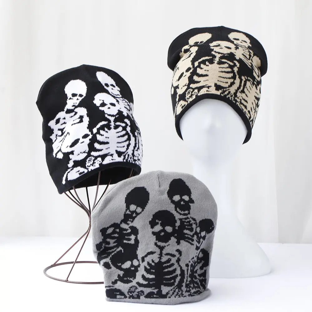 warm humano skeleton Ski cap popular winter knitted Toddler beanie hats Embroidery Knitted Hat y2k acrylic hip hop dice hat caps