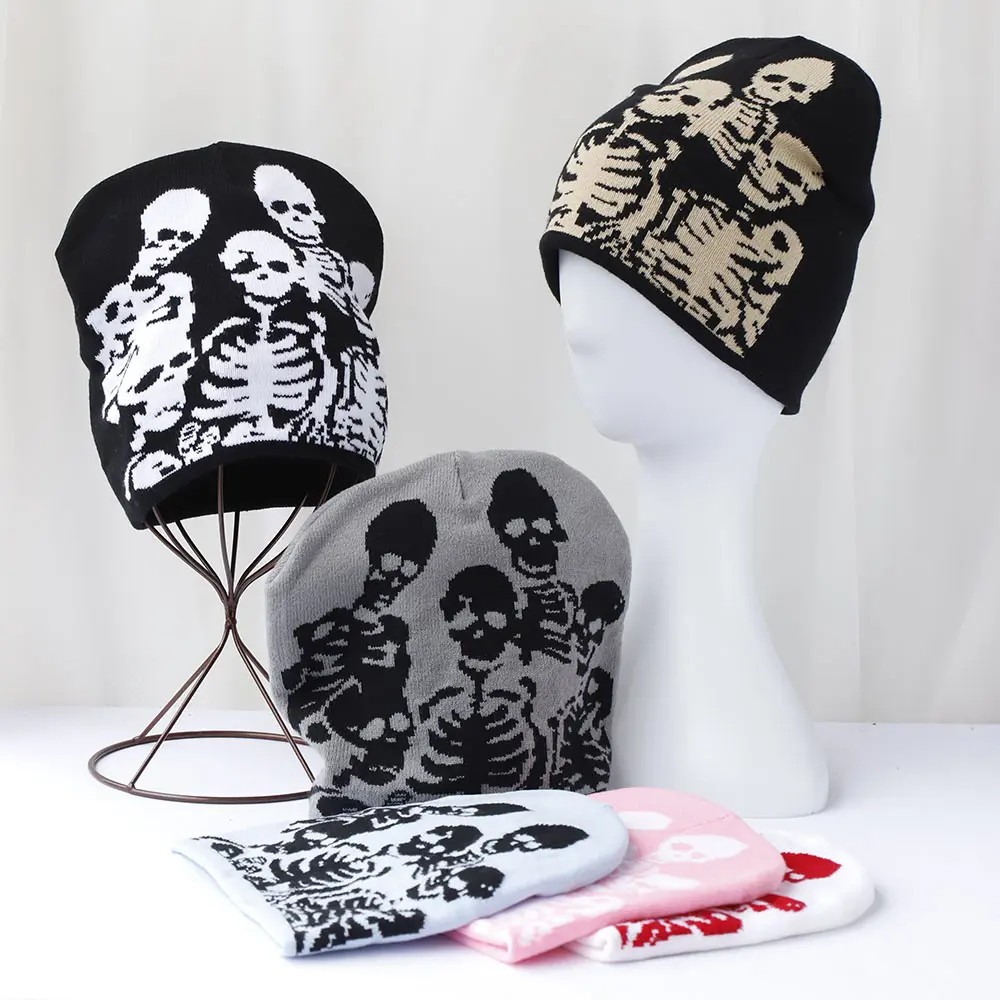 warm humano skeleton Ski cap popular winter knitted Toddler beanie hats Embroidery Knitted Hat y2k acrylic hip hop dice hat caps