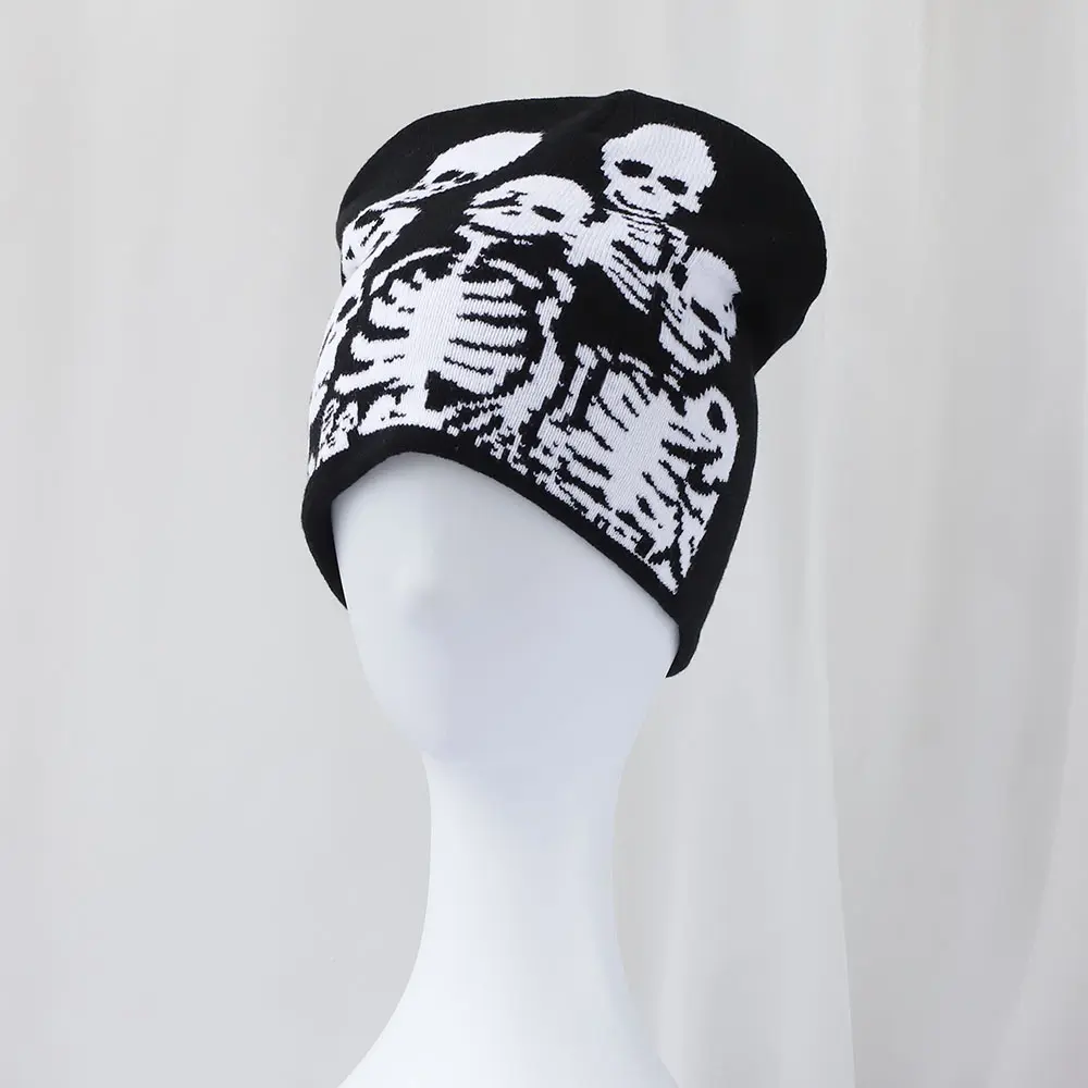 warm humano skeleton Ski cap popular winter knitted Toddler beanie hats Embroidery Knitted Hat y2k acrylic hip hop dice hat caps