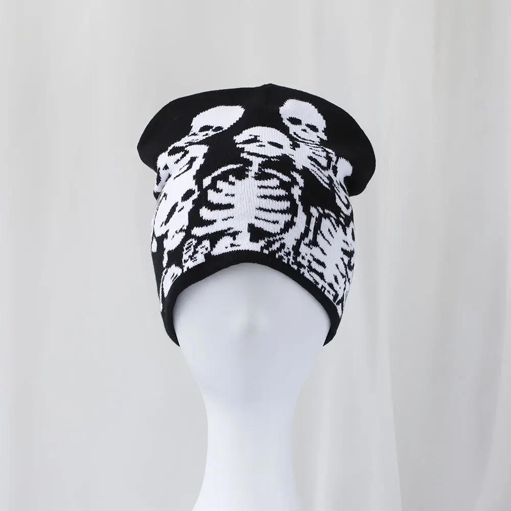 warm humano skeleton Ski cap popular winter knitted Toddler beanie hats Embroidery Knitted Hat y2k acrylic hip hop dice hat caps