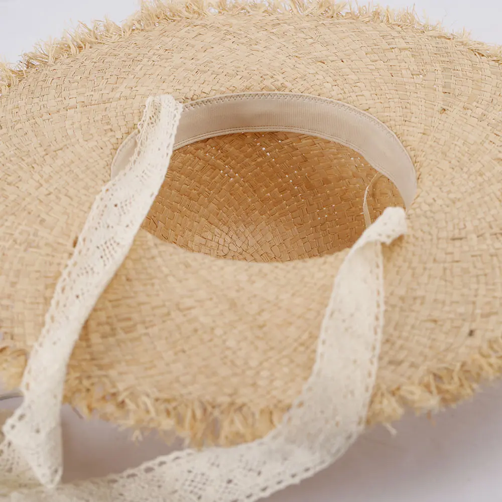 2023 summer sun hat lace 100%Raffia hat Sun visor women's summer panama Straw hats Women's beach hat Summer hat uv blocking hat
