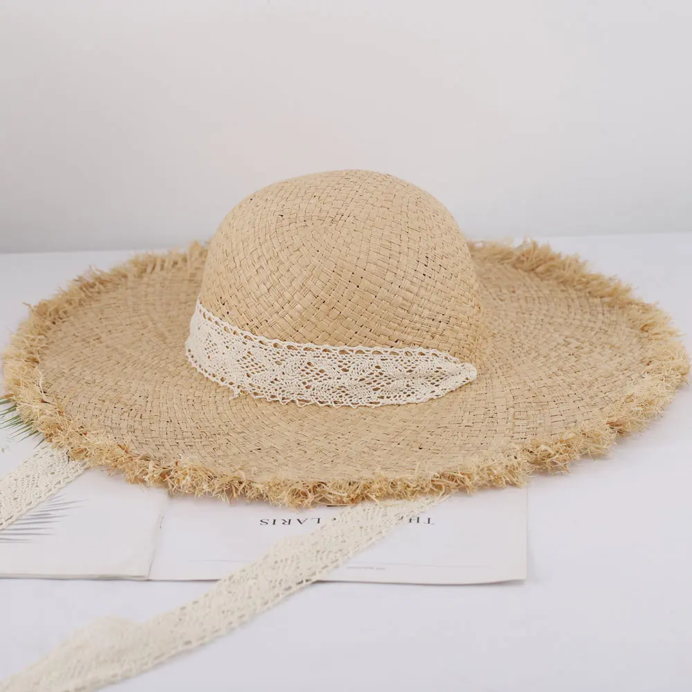 2023 summer sun hat lace 100%Raffia hat Sun visor women's summer panama Straw hats Women's beach hat Summer hat uv blocking hat