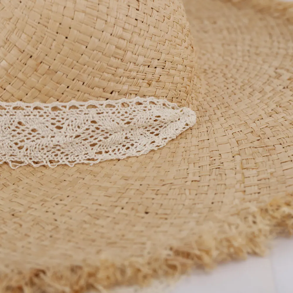 2023 summer sun hat lace 100%Raffia hat Sun visor women's summer panama Straw hats Women's beach hat Summer hat uv blocking hat