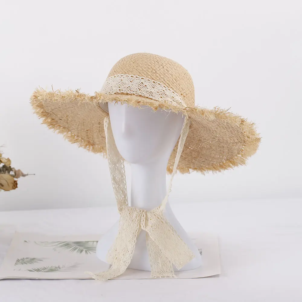 2023 summer sun hat lace 100%Raffia hat Sun visor women's summer panama Straw hats Women's beach hat Summer hat uv blocking hat